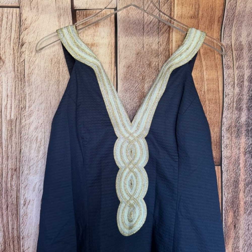 Lilly Pulitzer Valli Shift Dress Navy Gold Vacation Coastal Preppy Size 14 NWT - Picture 2 of 8